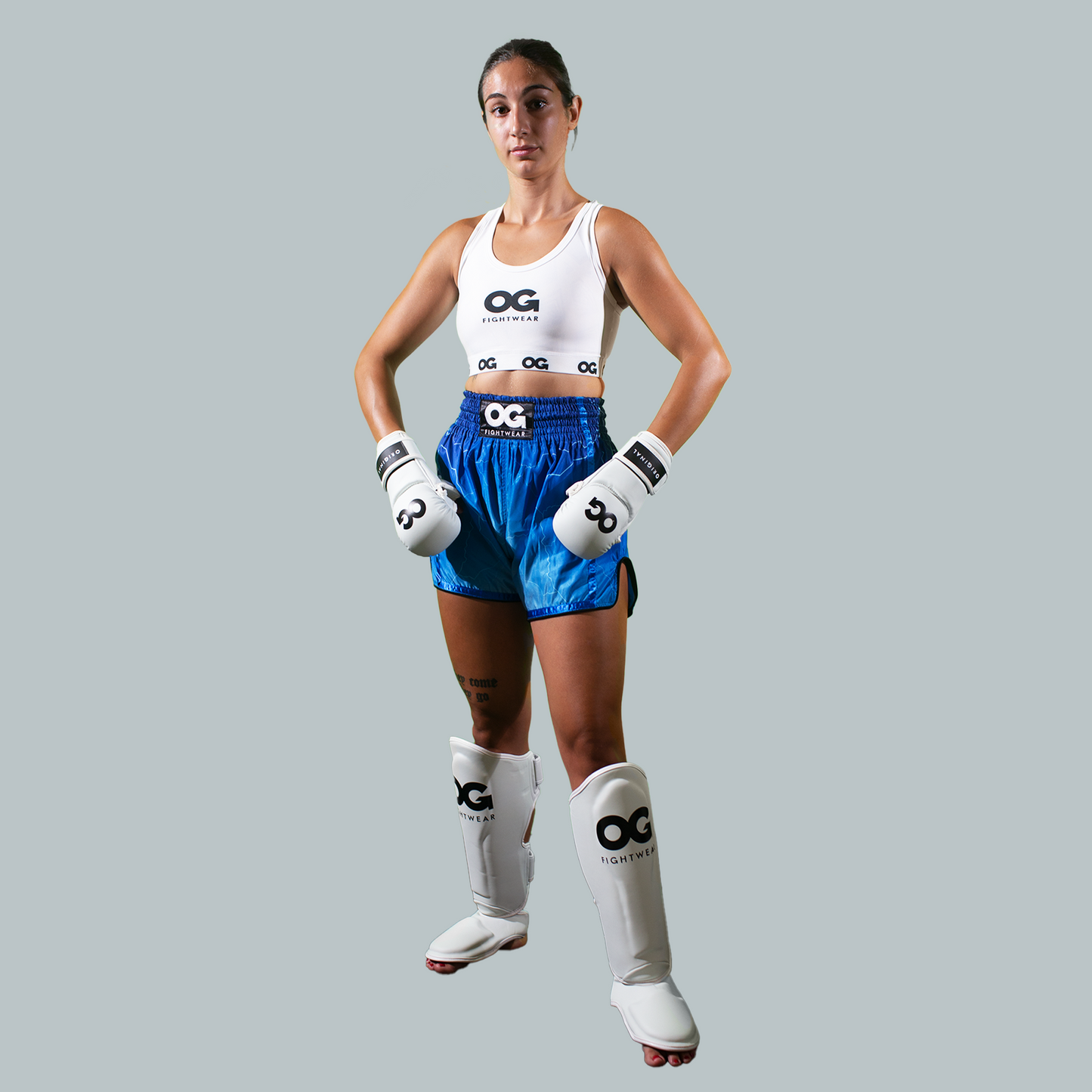 Classic Supermax Semi Leather Shin Guards White OG Fightwear