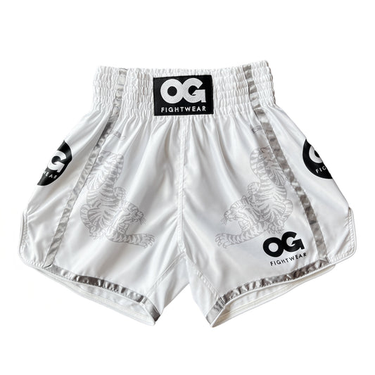 Muay Thai Tiger Shorts (White)