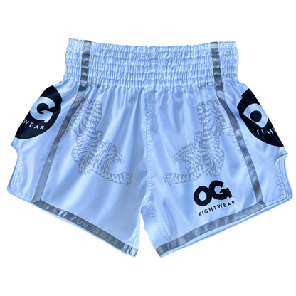 Muay Thai Tiger Shorts (White)